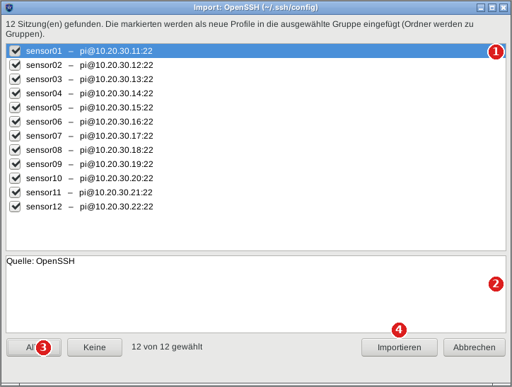 Import: vorhandene Sitzungen aus anderen Programmen übernehmen.